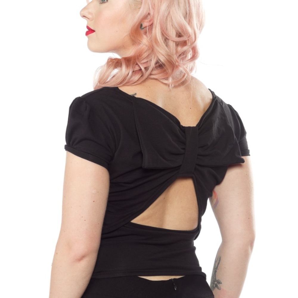 🖤 Pinky Pinups Front Tie / Bow Back Top Black 🖤